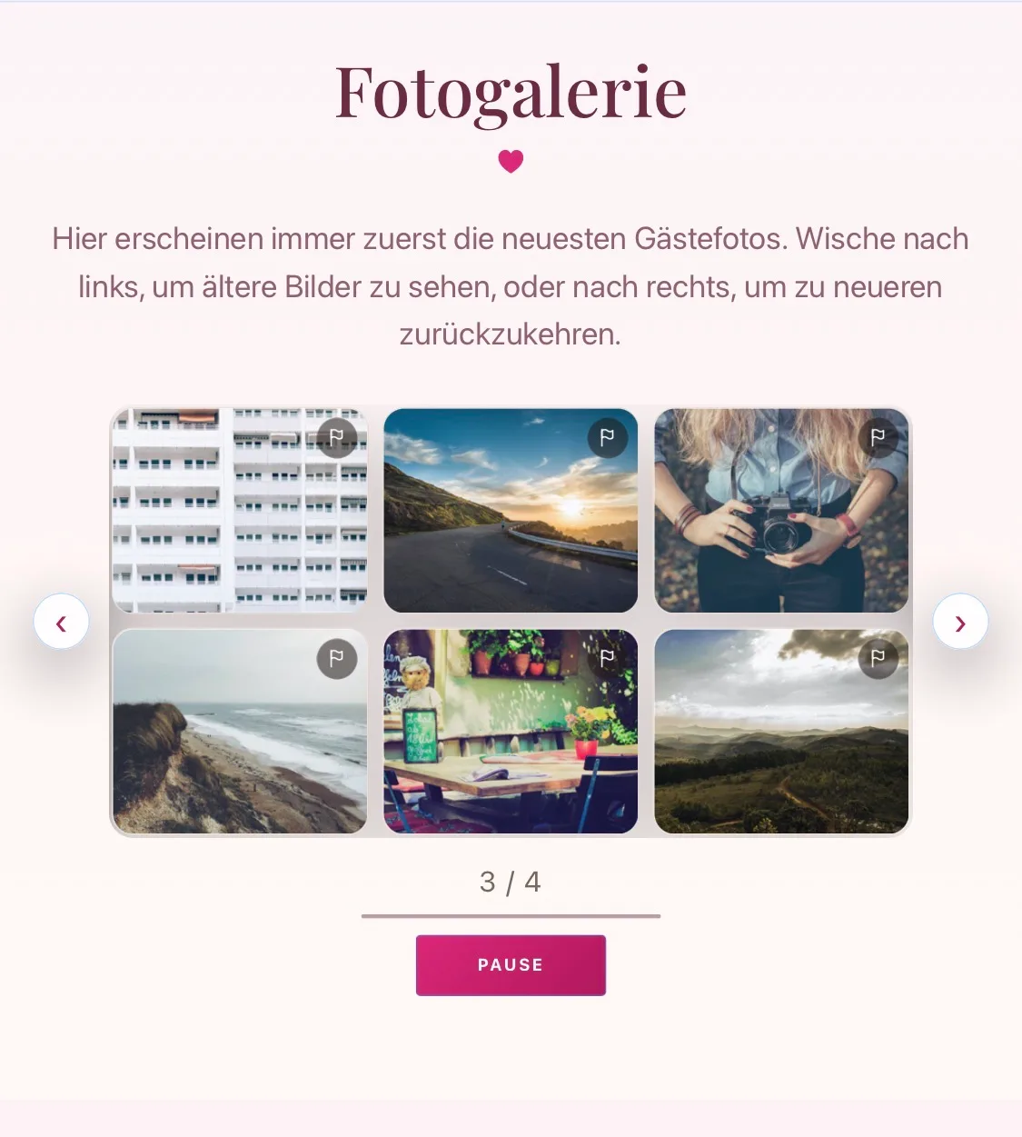 Fotogalerie mit den Bildern aller Gäste, neueste zuerst